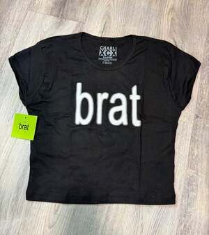 NWT Official Charli XCX Black Brat Crop Top Baby Tee Size XL Hyperpop Y2K Rave